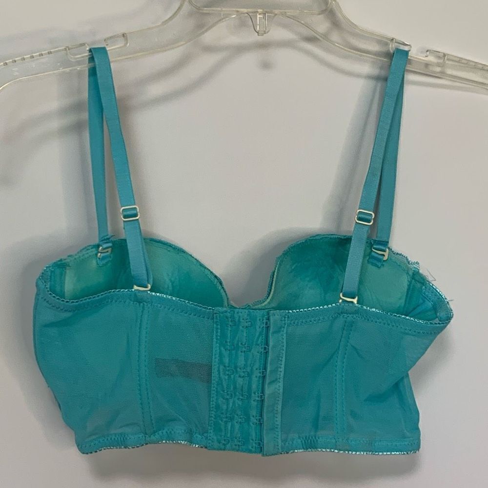 Black Fuschia By Secret Lace Allover Lave Longline Bra Teal Size 34B - Picture 2 of 7